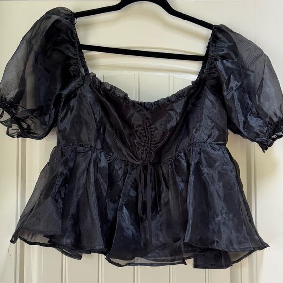 Mable Organza Black Off Shoulder Mesh Puff Sleeves Lined Witchy Goth Halloween L - Picture 3 of 12